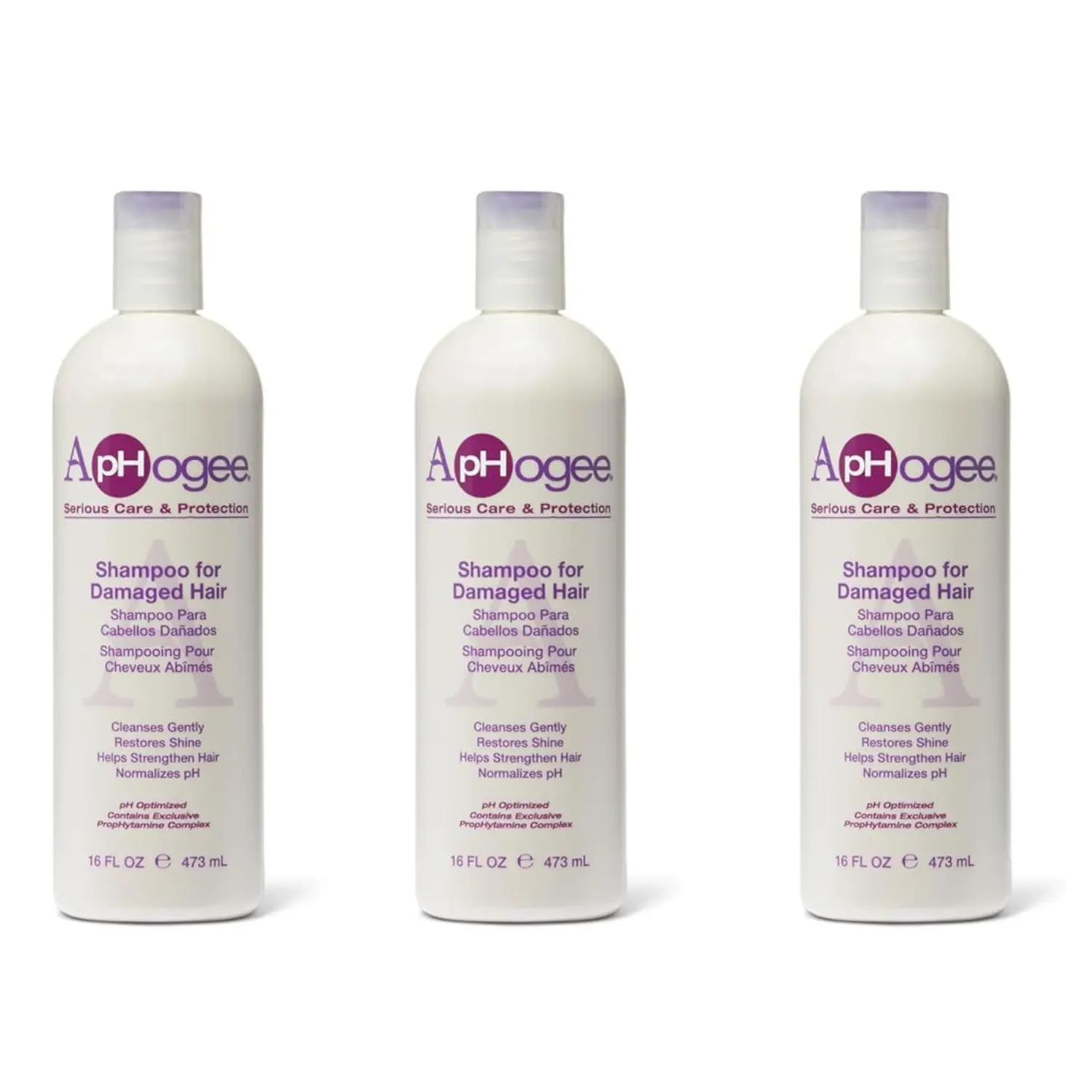 Aphogee Shampoo for Damaged Hair, 16 Fl Oz (Pack of 3)– Restores Strength, Shine, and Manageability