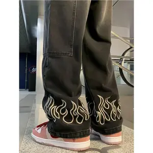 Wide Leg Loose Baggy Jeans For Men, Hip Hop Grunge Demin Pants Star Graphic Joggers