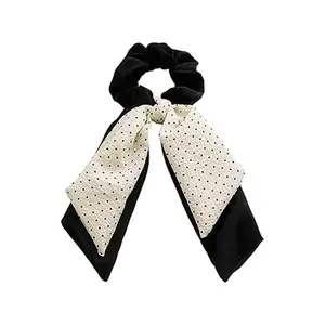 Doneace Bow Hair Scrunchies Satin Hair Ties with Long Ribbon Bow Tail Hair Scrunchies Ponytail Holders Rubber Bands Accessories for Women Girls Teens(White)