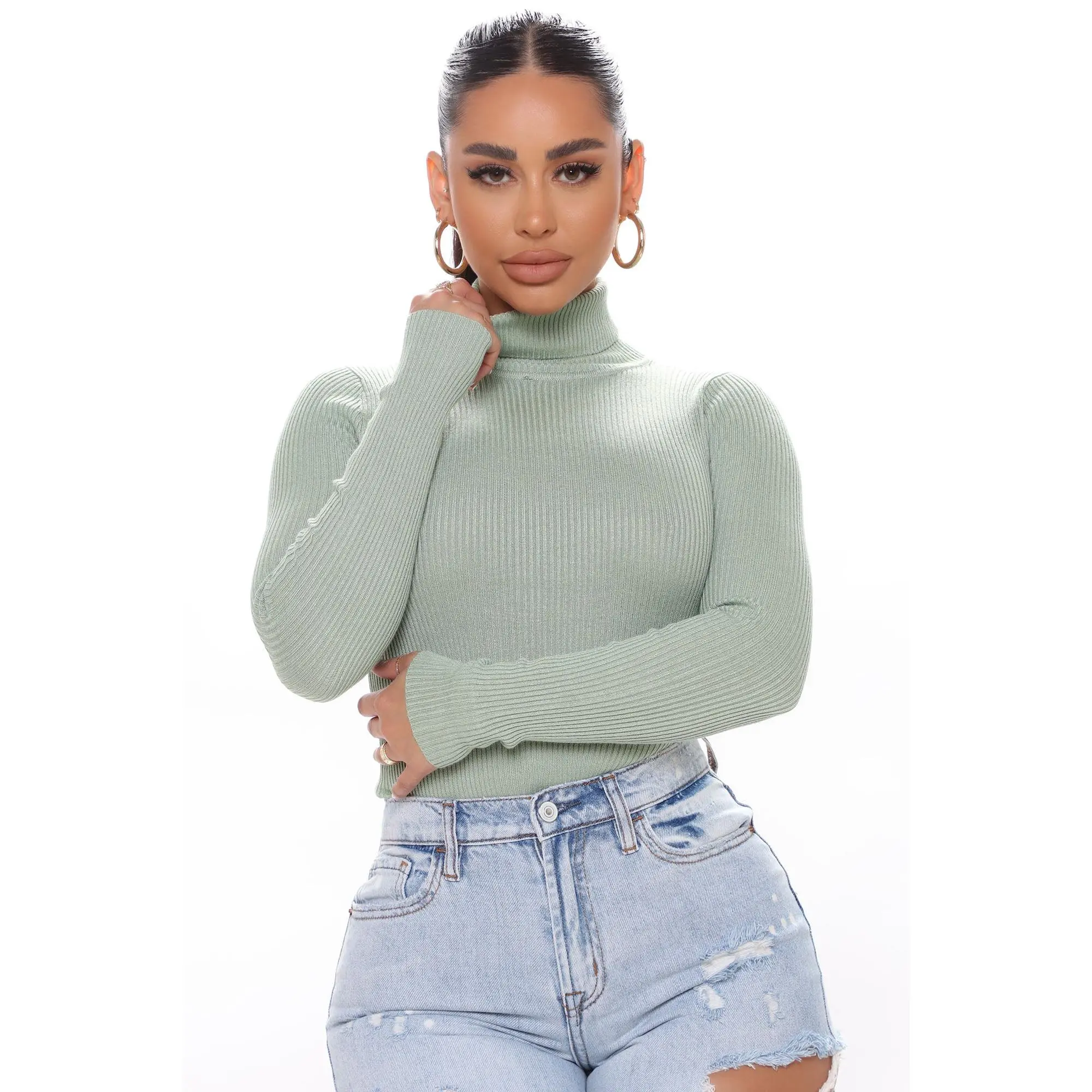Tara Turtle Neck Sweater - Sage