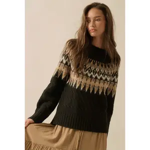 Aspen Cable Knit Fair Isle Raglan Sleeve Sweater