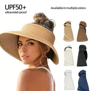 Fashion Packable Foldable Straw Visor for Women | UPF 50+ Sun Protection | Portable Wide Brim Beach Hat for Summer Travel