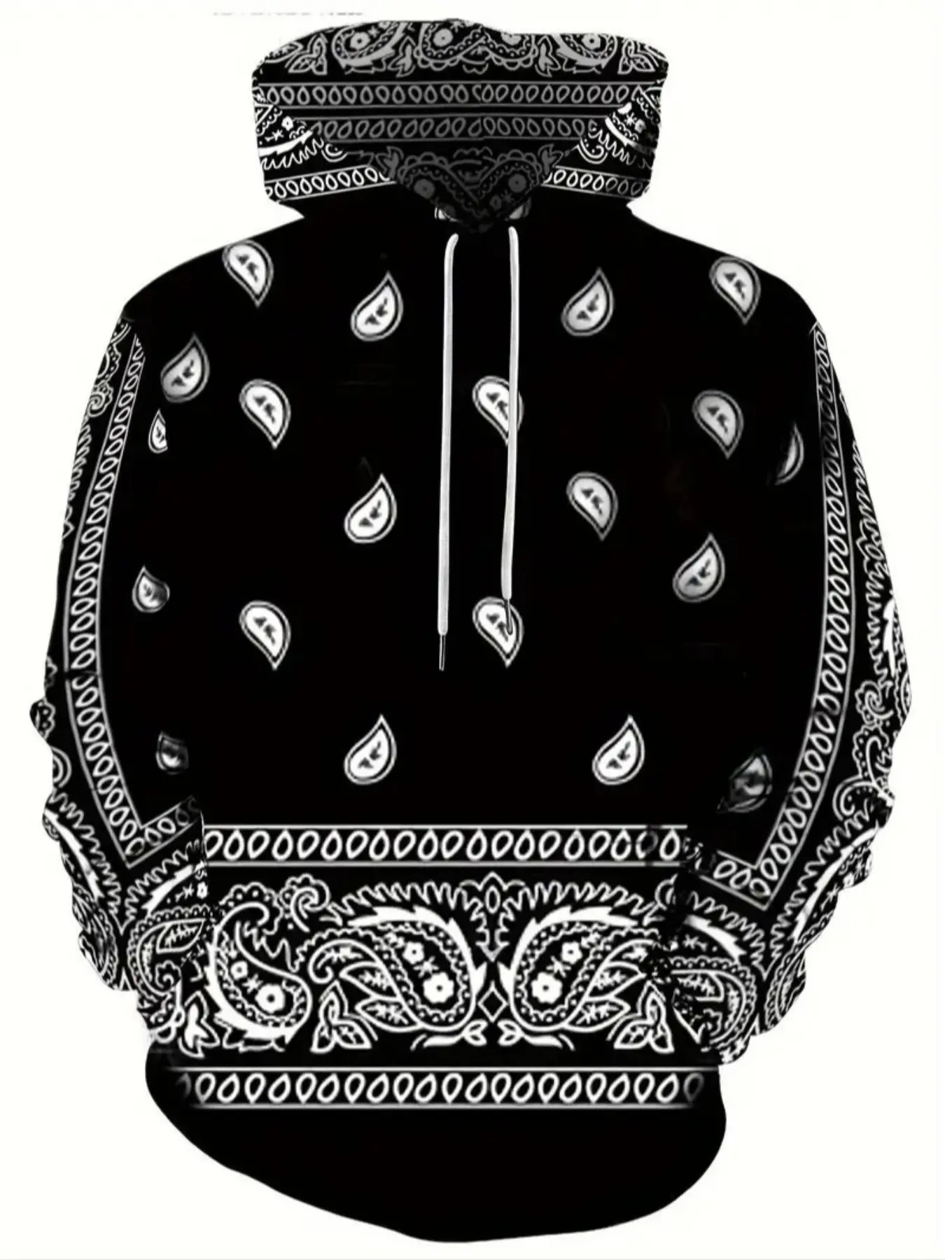 Men's Hooded Sweatshirt, Loose Fit Paisley Long Sleeve All Season Pullover with Kangaroo Pocket, Fall Winter Streetwear, Casual Fashionable Outerwear, Casual Gift Option