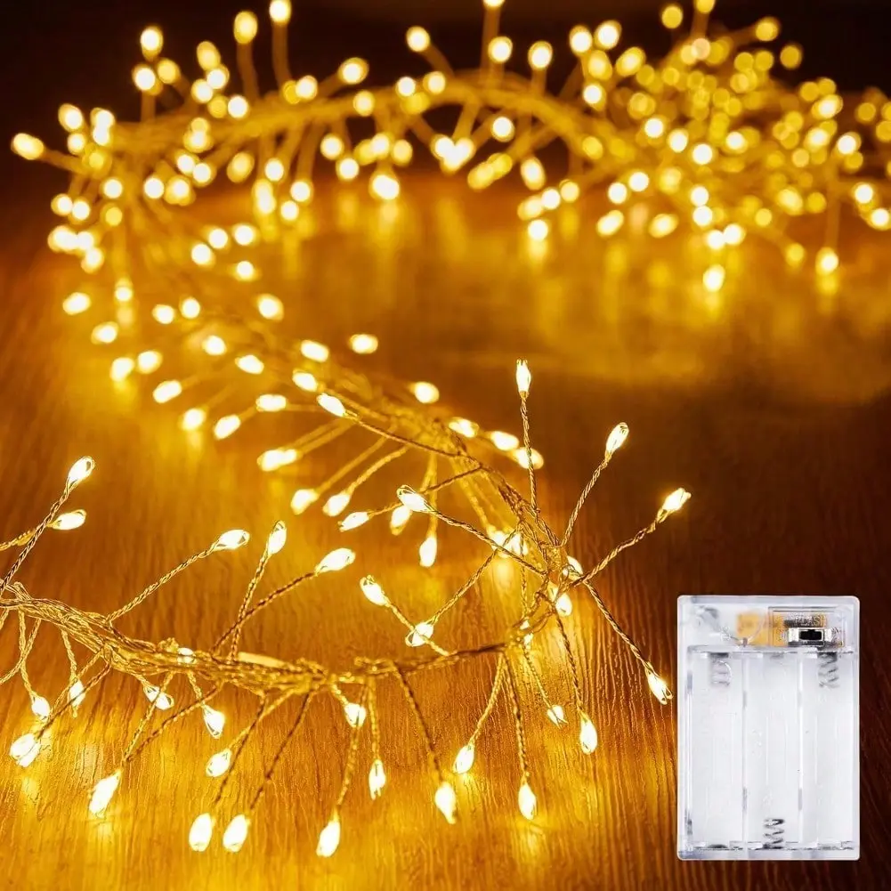 1PC Fairy Lights, 3 Meters 100 LED Firecracker String Lights Silver Wire Starry Firefly Lights for DIY Wreath Home Weeding Indoor Outdoor Christmas Tree Decorations, Party Holiday Led String Light