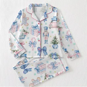 Coquette Chinoiserie Christmas Satin Pajama Set For Women, Coquette Christmas Pajama Set, Christmas Satin Pajama