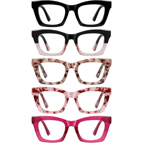 Women's Oprah Reading Eyewear - 5-Pack Modern Trending Blue Light Blocking Square Fashion Readers with Spring Hinge, 1.5x Strength Computer Eyewear Fashion (A01-Multicolor, Mix1)