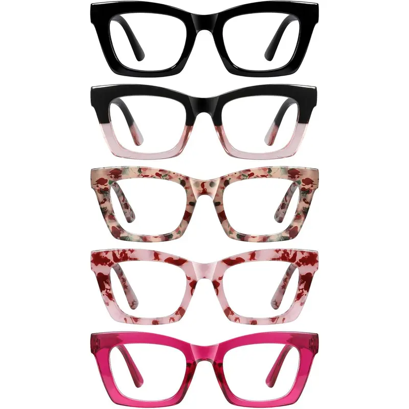 Women's Oprah Reading Eyewear - 5-Pack Modern Trending Blue Light Blocking Square Fashion Readers with Spring Hinge, 1.5x Strength Computer Eyewear Fashion (A01-Multicolor, Mix1)