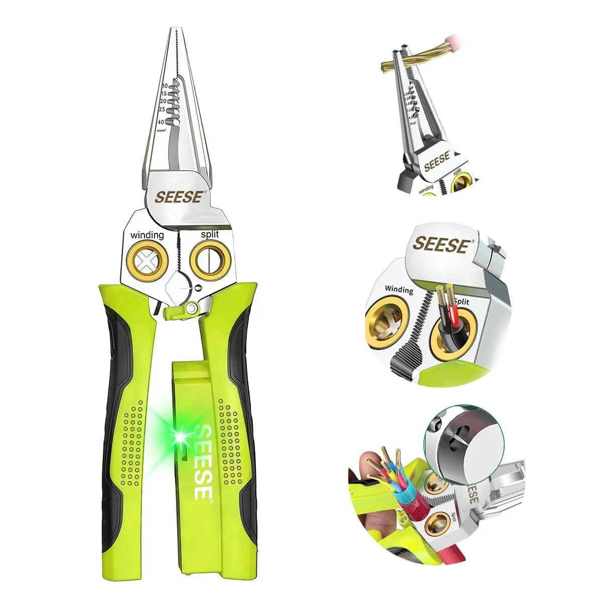 SEESE 8-in-1 Wire Stripper, Multi-Function Wire Stripping & Crimping Tool with Voltage Detection, Cable Cutter for Electricians & DIY