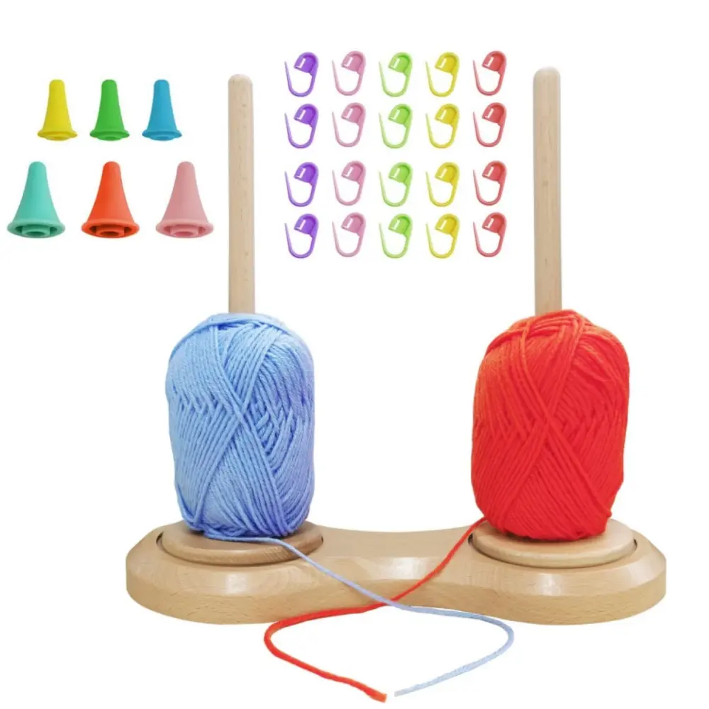 1Set Sewing and knitting supplies Wooden Yarn Holder Dispenser for Crocheting Yarn Ball Holder for Knitting Yarn Spindle Dispenser with Crochet Accessories Double BallsSewing and knitting supplies, Yarn Storage