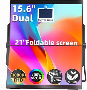 Dual Portable Monitor,15.6inch FHD 1080P Screen with USB-C mini HDMI, Foldable Screen Design,Portable Dual Monitor Compatible with Windows/Mac, Easy Setup for Work