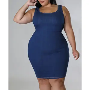 Dark Denim Dress - Casual Polyester Dress with Sleeveless Design for Women