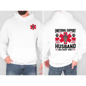 Emotional Support Husband Hoodie, Funny Do Not Pet Medical Symbol T Shirt For Spouses, Gift For Husband Him Sweatshirt, Unisex Sweater Pullover Tee