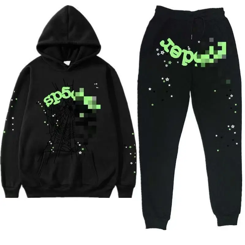 Sp Grey Tracksuit Set – Y2K Spider Web Hoodie & Sweatpants, Unisex Streetwear 2-Piece Outfit, Pullover Hoodie Set, Gift for Him & Her
