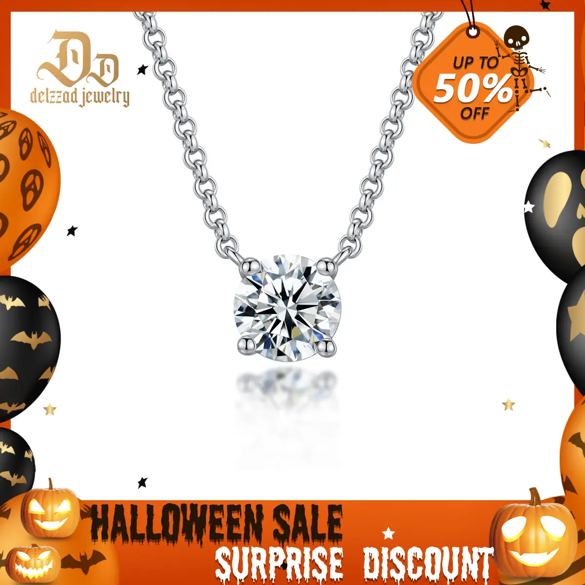 Delzzad 1ct Classic Round Four Prong Necklace Synthetic Moissanite S925 Solitaire Necklace Chain Jewelry Birthday Anniversary Mother's Day Gifts for M