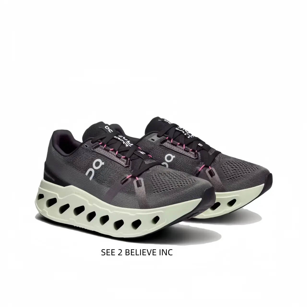 Stop putting up with sneakers that make feet overheat, this charcoal‑grey mesh running shoe with plum trim and shock‑absorbing hollow midsole keeps your feet cool and supported through every busy day.