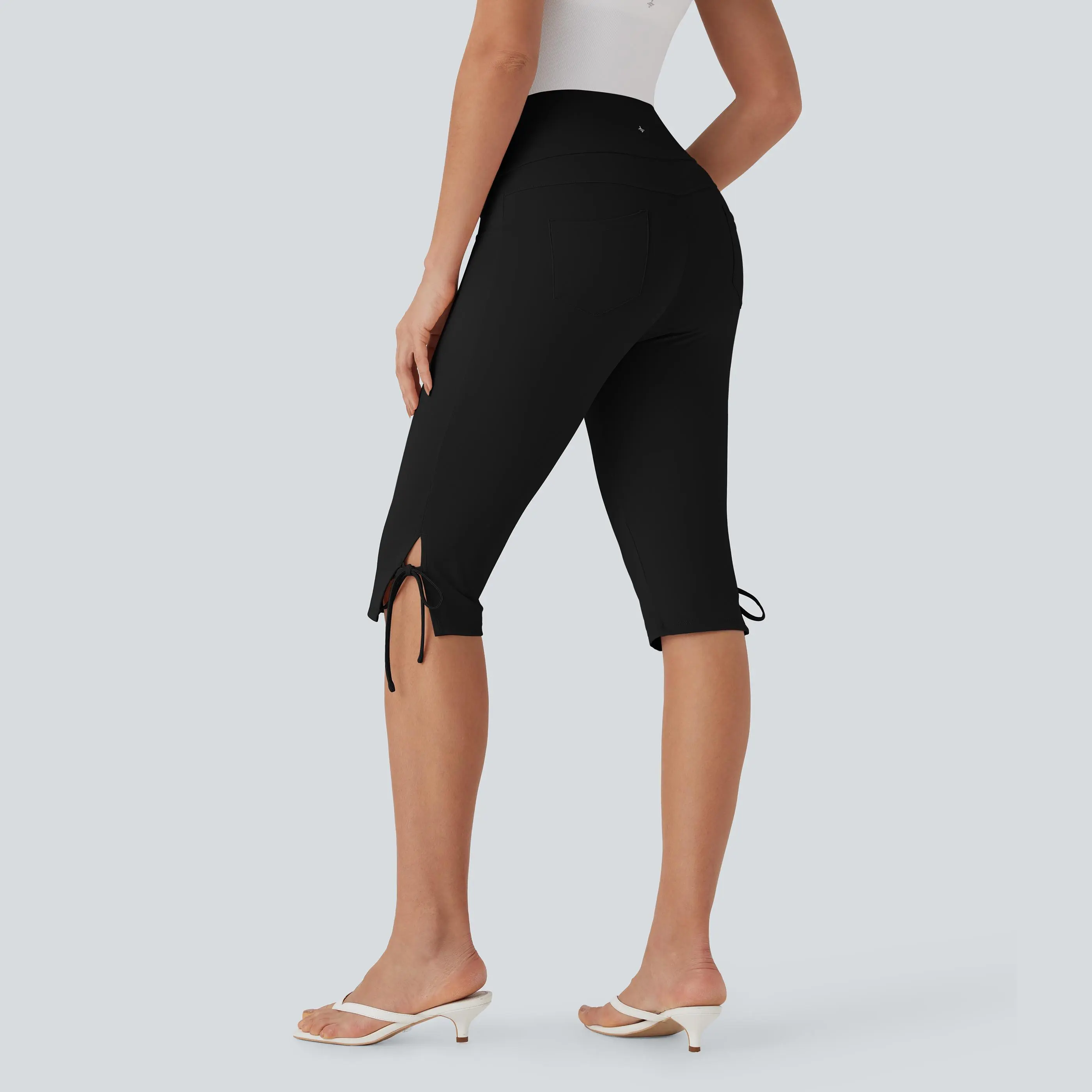 Halara Mid Rise Lace Up Capri Casual Pants with Pockets Halara Mid Rise Lace Up Capri Casual Pants with Pockets
