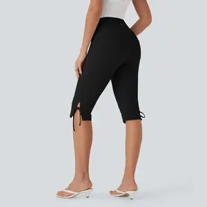 Halara Mid Rise Lace Up Capri Casual Pants with Pockets