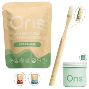 Oris Complete Starter Bundle (3pcs) – 1 Month Supply Natural Toothpaste Tablets + Thousand Bristle Nano-Toothbrush & Aluminum Canister | Fluoride-Free, Travel-Friendly, Kid-Safe with Enamel-Strengthening Nanohydroxyapatite (62 Count)