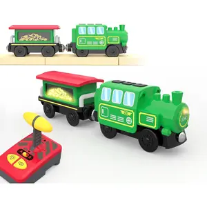 TOPMAYA Motorized Train for Wooden Tracks, Remote Control Locomotive Train Set for Toddlers, Electric Train Toy Compatible with Thomas, Brio Railway Track