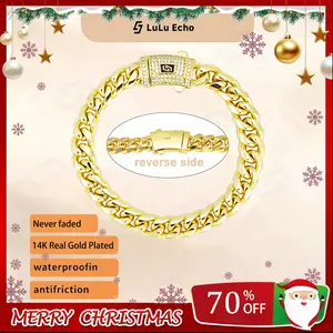 LuLuEcho 14K Gold Plated Luxury Bracelet Waterproof Fade-Resistant Non-Allergenic 6mm 8mm 10mm 12mm 14mm Sizes for Casual Business Leisure