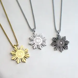 Diwa Tribal Necklace in Black Gold and Steel Adjustable 18-20 in Chain with 0.8x0.87 in Pendant Stainless Steel Filipino Sun Design