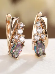 A pair of champagne gold and four colored zirconia oval crystal ear buckles, zircon stud earrings, are fashionable, high-end and simple, suitable for women to wear during proposals, travels and daily life