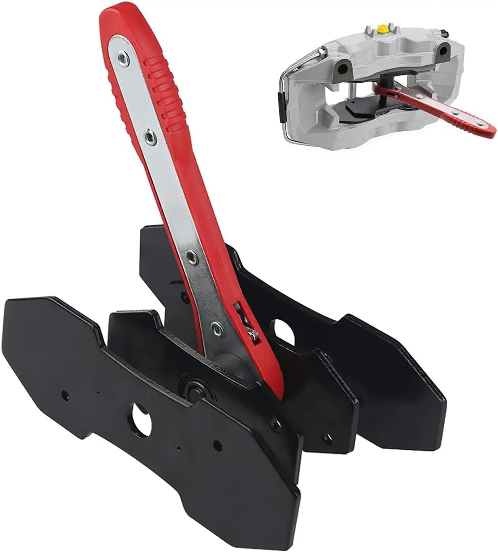 Brake Caliper Press Tool, Brake Caliper Piston Spreader, Car Ratcheting Brake Caliper Piston Spreader Press Tool with 2 PCS Steel Plates, Red