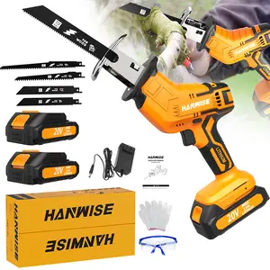 HANWISE 20V Cordless Reciprocating Saw Kit With Battery And Charger, Includes Blade Set For Wood, Metal And PVC Cutting, Safety Lock Design