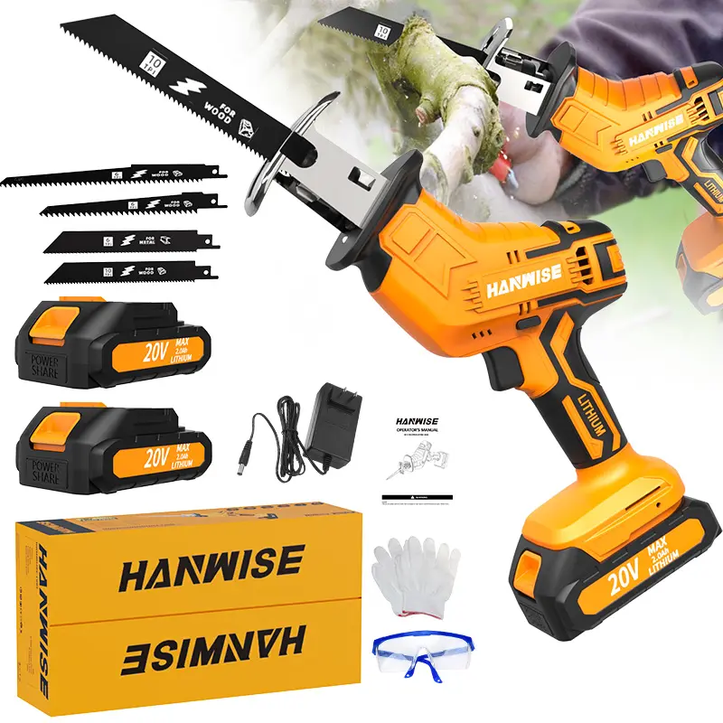 HANWISE 20V Max Lithium Cordless Reciprocating Saw Kit - Battery Powered Saws, Cordless Handheld Saw with Battery, Charger, Blade Set, Safety Lock for Cutting Wood/Metal, PVC DIY Projects