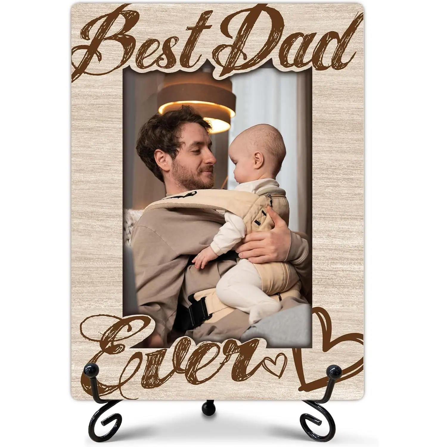 Dad Gift Best Dad Ever Photo Frame Dad Picture Frame Wooden Photo Frame with Stand Father's Day Birthday Gifts for Dads from Daughter Son Birthday Christmas Desk Decor 4x6 Photo Frame