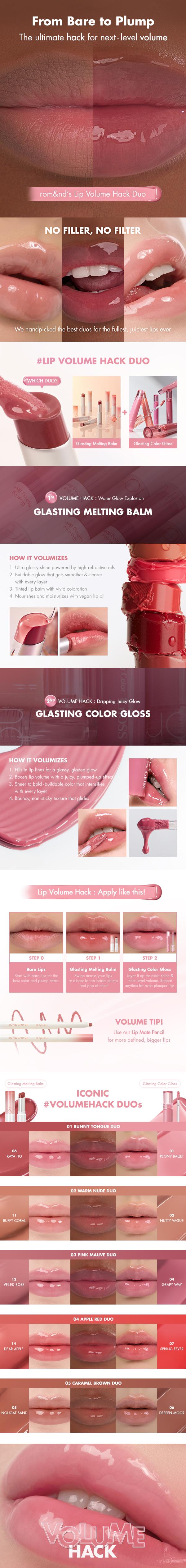 [rom&nd Official Shop] rom&nd LIP VOLUME HACK DUO (Melting Balm 3.5g & Color Gloss 4g) Sparkly Lipstick