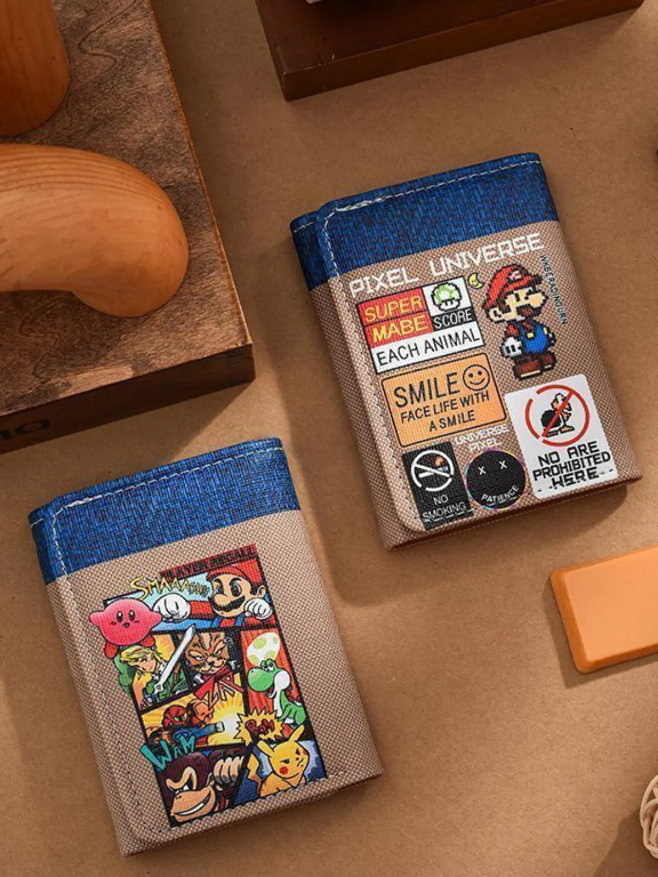 Super Mario Coin Purse Wallet, Casual Cartoon Design, Unisex Three-Fold Short Wallet, Student Game Anime Peripheral Card Bag, Zipper Pouch Wallet