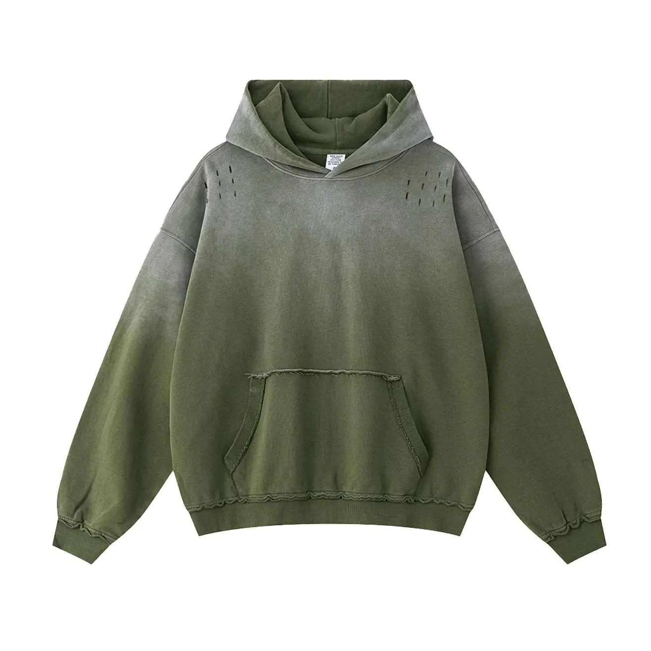 Inflation Menswear 100% Cotton Oversized Baggy Loose Hoodie Pullover - 2026 New Fashion Sweatshirt, High-Street Wax-Dye Washed Gradient, Distressed Longsleeve, Unisex Casual Top
