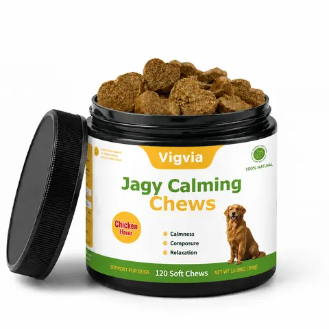 Jagy Calming Soft Chews Dog Treats - Chicken Relaxation Chews, Magnesium Citrate, Valerian Root, Chamomile, Passionflower, Ginger Root Botanical Blend, Anxiety Relief, Emotional Balance, For Fireworks, Travel, For Animal Use Only, Store Cool Dry