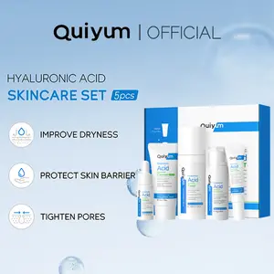 QUIYUM Hyaluronic Acid Skin Care Set - Five-piece set, including facial cleanser, toner, essence, moisturizing cream and eye cream, can improve dry skin, protect the skin barrier, and reduce pores. Suitable for both men and women.