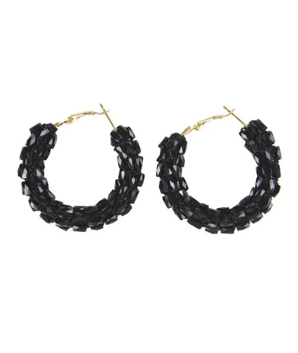 Women's Classic Handmade Beaded Glass Hoop Earrings - The Collection Royal Statement Oval Style, 0.375" w x 2" l Beading Design, for Casual or Night Out Wear