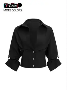 Women's solid color button-down collared long-sleeved casual Tops Fitted Blouse Womenswear shirt with pleated design, suitable for everyday wear, outdoor activities, work, club parties, and many other occasions.
