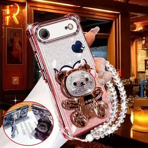 1 Piece A beating heart Bear stand and beaded lanyard Pattern Stylish Suitable For iPhone 17 Air Smartphone Case With Comfortable feel Finish Protective Featuring Elegant For Casual Phone Cases