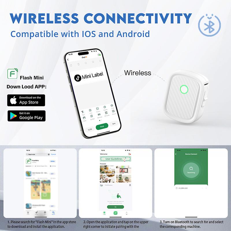 Mini Label Printer with Tape Bluetooth Maker Machine L12 Strap Wireless Printer for iOS & Android, Perfect for Home, Office Storage Boxes Organizing Inkless Printer DIY Barcode Name Price Sticker Study Note Desk Accessories File Organization