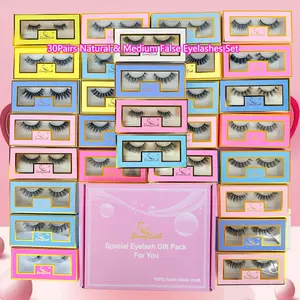 30 Pairs 3D Wispy Natural Medium False Eyelashes Pack,3D Effect Curly Synthetic Fiber Lashes,Randomly Packed Styles Mixed Length,Resuable and soft,round eye and cat eye style Mixed,use for everyday and make up