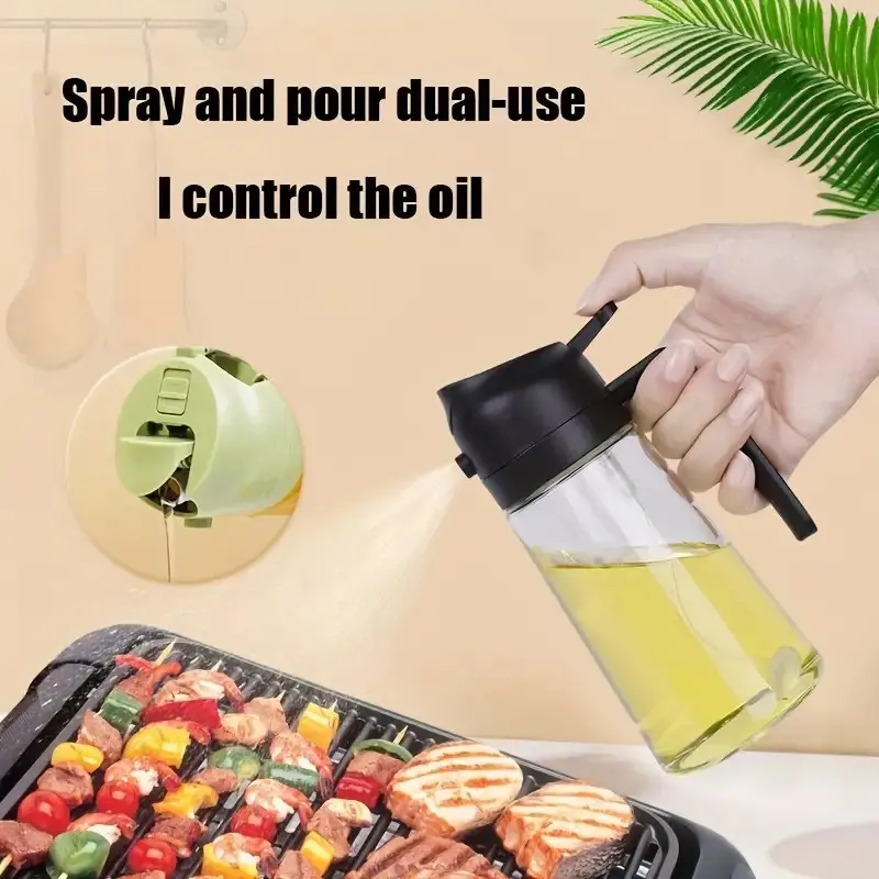 15.89oz Leak-Proof Oil Bottle with Dual-Purpose Spray Nozzle, Kitchen Oil Dispenser, Kitchen Gadgets, Kitchenware, Ideal for Cooking, Grilling, Salad Dressing, Olive Oil, Vinegar, Soy Sauce