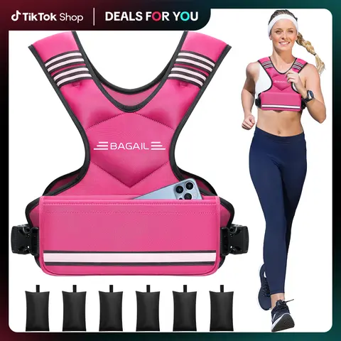 【BackToSchool】BAGAIL Adjustable Weighted Vest 4-10lb 12-18lb 20-32lb Rucking Vest for Women & Men with 6 Weights & Large Pocket Ideal for Home Workouts Running Walking Strength Training Muscle Exercise Equipment