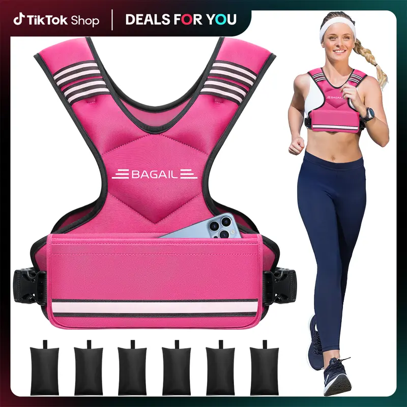 【BackToSchool】BAGAIL Adjustable Weighted Vest 4-10lb 12-18lb 20-32lb Rucking Vest for Women & Men with 6 Weights & Large Pocket Ideal for Home Workouts Running Walking Strength Training Muscle Exercise Equipment