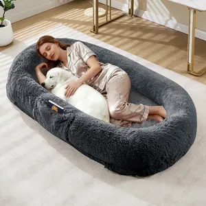 Human Dog Bed for Adults & Pets - Large Soft Washable Bean Bag Lounger - Cozy Nap Pillow Bed with Side Pocket & Strap for Home or Office