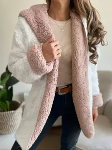 Women's Two-Tone Reversible Fleece Hooded Jacket, Casual Fall & Winter Outerwear, Stylish and Warm, Perfect for Daily Wear