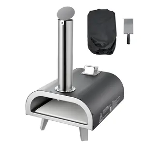 KFFKFF Outdoor Pizza Oven, 12-Inch Wood-Fired Pizza Cooker, Pellet-Fueled Stove with Built-In Thermometer, Portable Pizza Maker for Backyard, Patio, Camping, Includes Pizza Stone, Carrying Bag