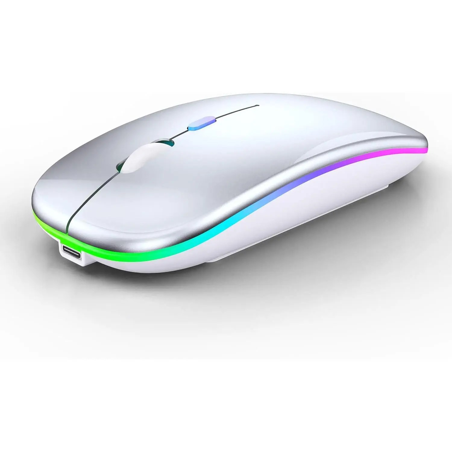 Wireless Bluetooth Mouse Rechargeable Laptop Mice Silent Slim Use(BT5.2 and 2.4G Portable USB Receiver)Dual Mode Computer Mouse for Laptop/iPad/Tablet/Apple/Computer/Mac(Silver)