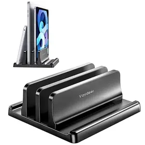 Vaydeer Vertical Laptop Stand for Desk, Dual Slots Plastic Laptop Holder with Space Saving 4-in-1 Design, Adjustable Laptop Stand Supports MacBook, Chromebook, Surface, Dell Office Gadgets Monitor Riser