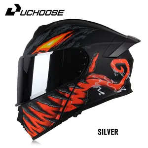 Motorcycle Full Face Helmet with Detachable Chin, Venom American Style, Large Wing, Colorful Lenses, Dot Certified, Stylish and Versatile