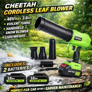 Cheetah Cordless Leaf Blower, 21V Turbo Jet Fan, Dual 3.0Ah Batteries, Extended Nozzle